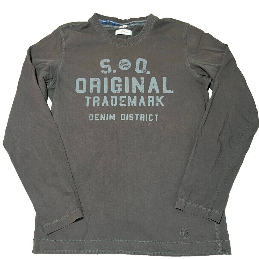 S Oliver Shirt Mens Medium Gray Long Sleeve Denim‎ District Graphic Y2K Style